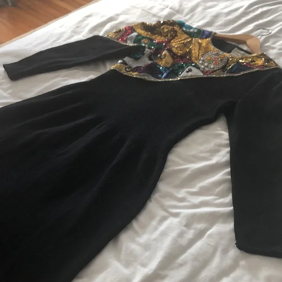 80s Saks Fifth Avenue Pat Sandler for Wellmore Sequin Beaded Dress M - Picture 10 of 16